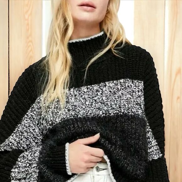 Free People Women's Sunbrite Mock Neck Chunky Cotton Acrylic Crop Sweater Size S - Picture 1 of 11